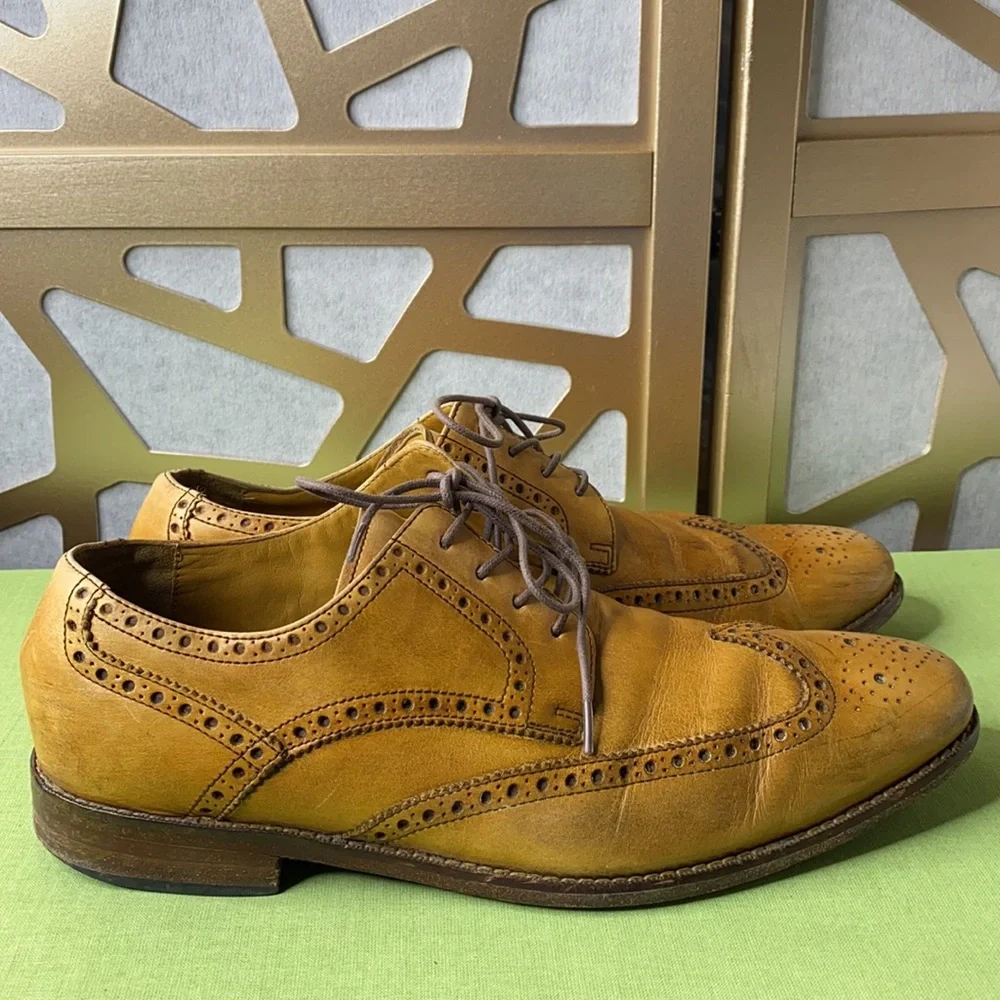 Cole Haan Men’s Leather Wingtip Oxford Dress Shoes Tan Brown Size 10.5M